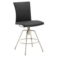 BARHOCKER Echtleder Schwarz, Edelstahlfarben Lederauswahl, Stoffauswahl, Typenauswahl, automatische Rückholfunktion  - Edelstahlfarben/Schwarz, Design, Leder/Metall (52/107/58cm) - Musterring