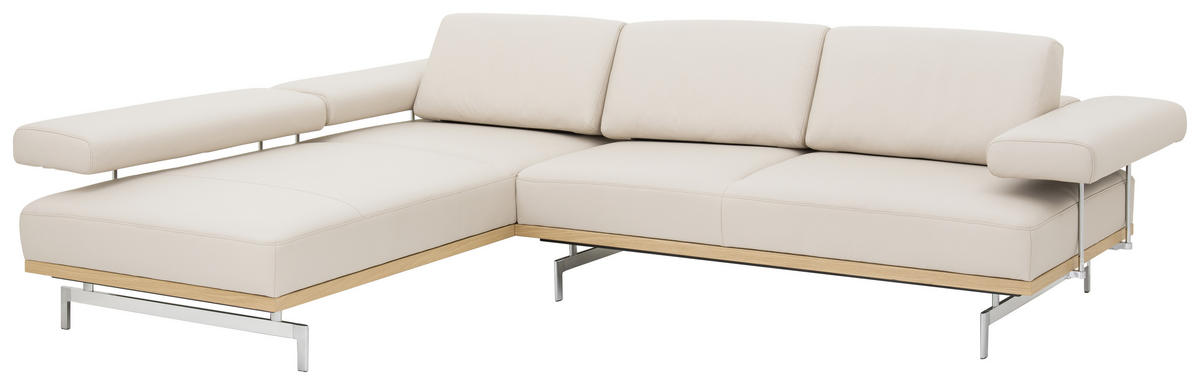 ECKSOFA in Echtleder Beige  237/295 cm  - Beige/Alufarben, Design, Leder (237/295cm) - Joop!