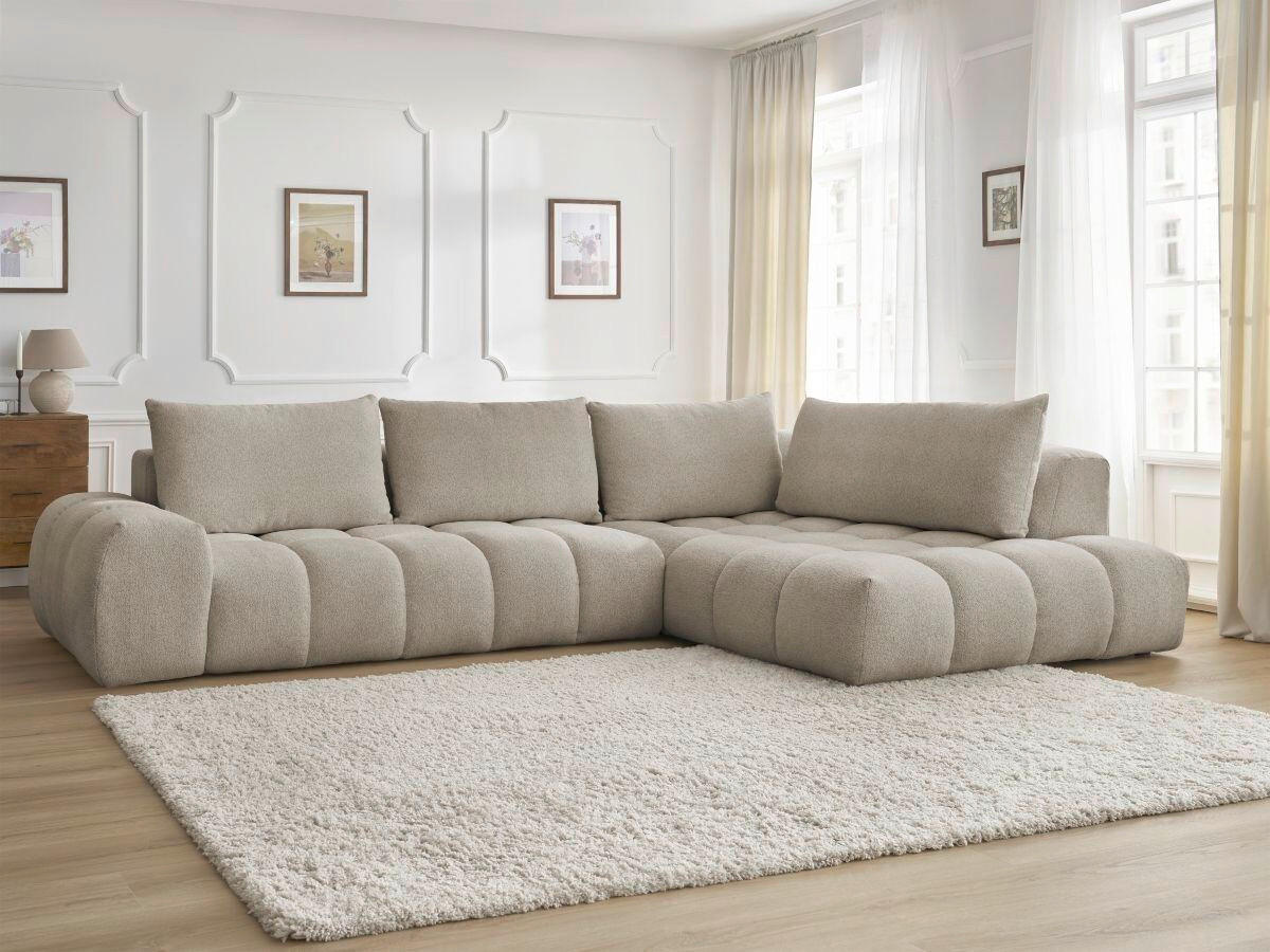 ECKSOFA Ottomane rechts  EVEREST Taupe Flachgewebe  - Taupe/Schwarz, MODERN, Kunststoff/Textil (352/210cm)