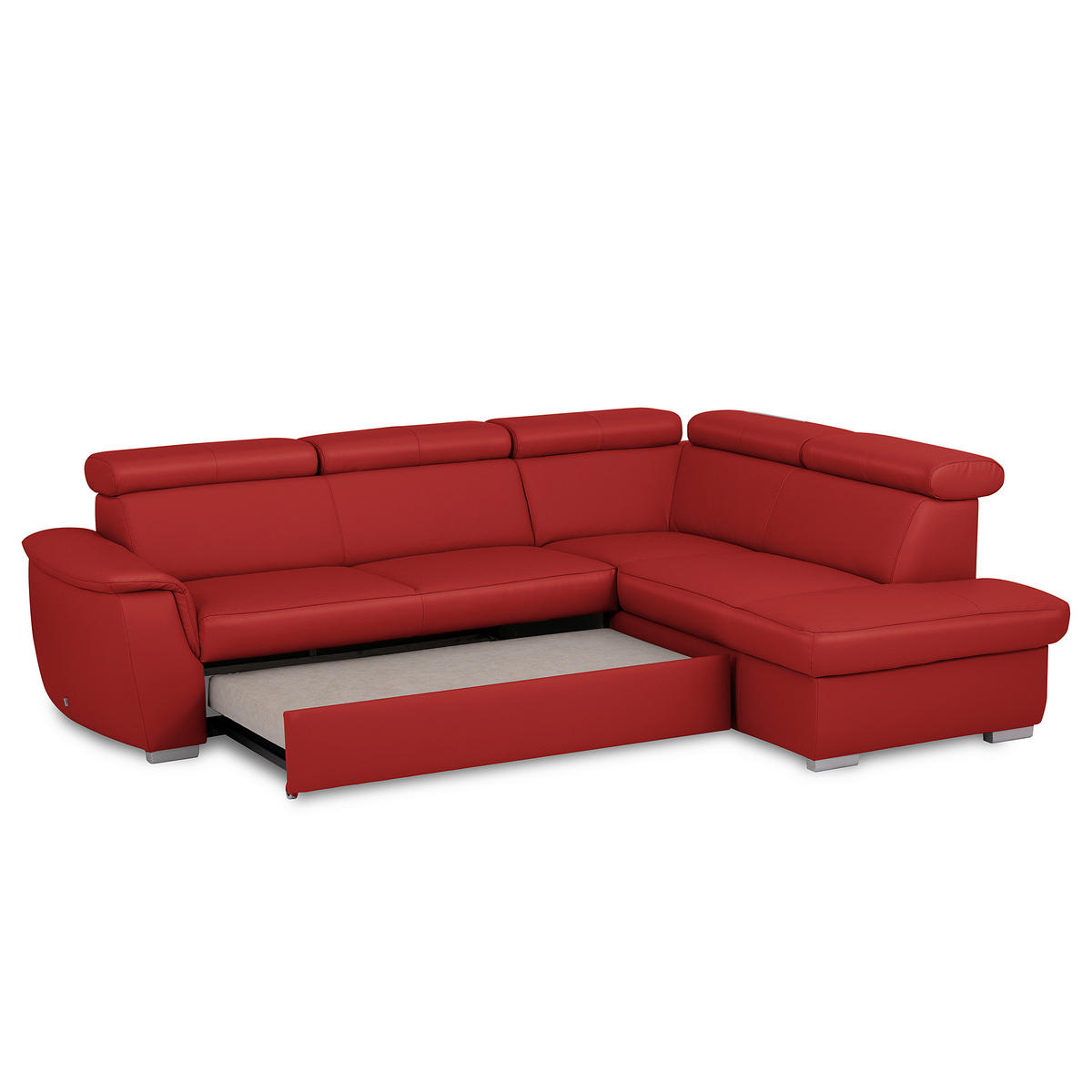 ECKSOFA  in Lederlook Echtleder Rot  - Silberfarben/Rot, Leder/Holz (262/211cm) - Celina Home