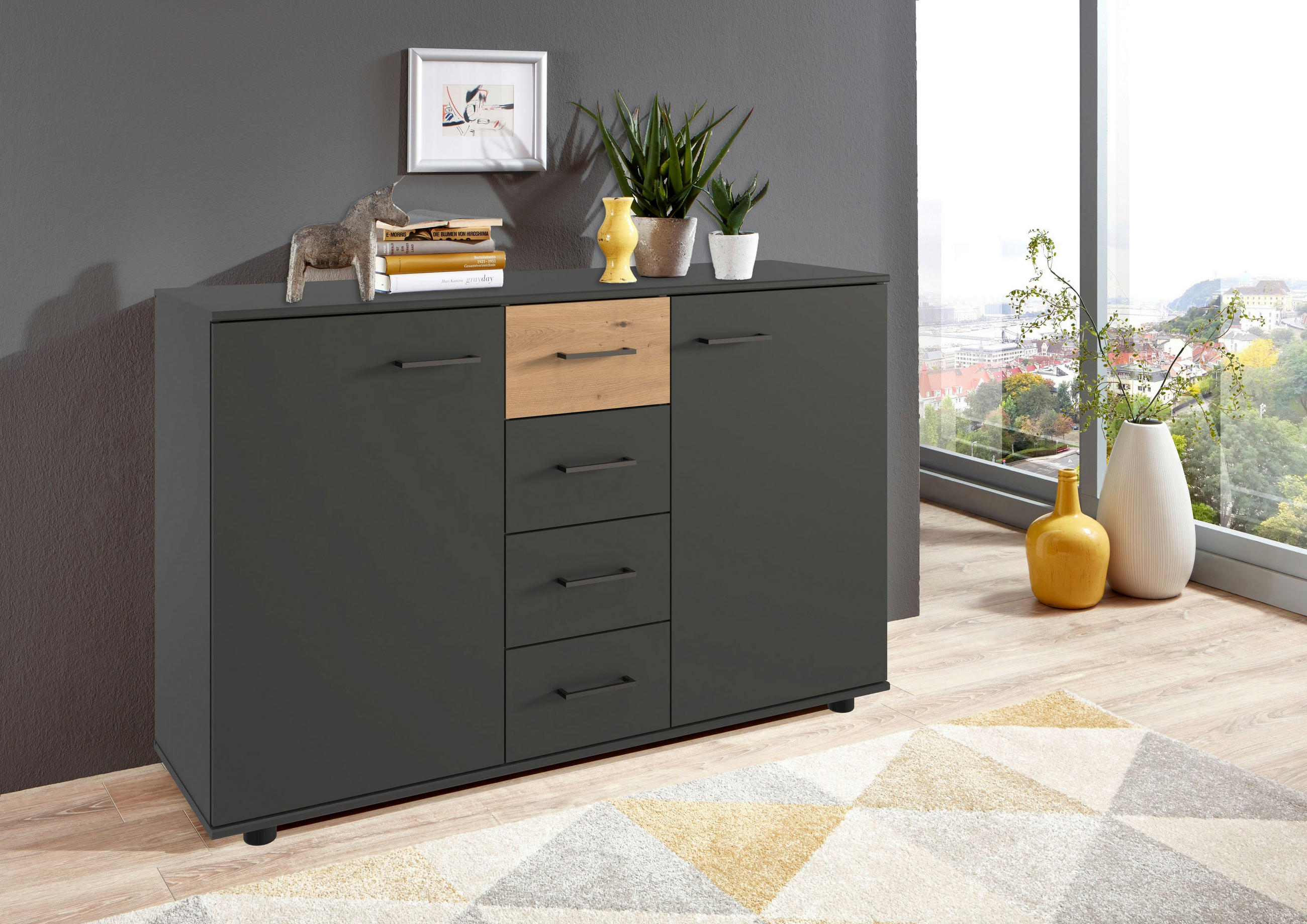 KOMMODE 130/83/41 cm  in Graphitfarben  - Schwarz/Graphitfarben, Konventionell, Holzwerkstoff/Kunststoff (130/83/41cm) - Carryhome