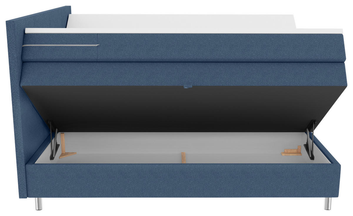 BOXSPRINGBETT 200/200 cm,  in Blau, Bettkasten, Topper, Matratzen, H3 = fest  - Chromfarben/Blau, KONVENTIONELL, Kunststoff/Textil (200/200cm) - Boxxx