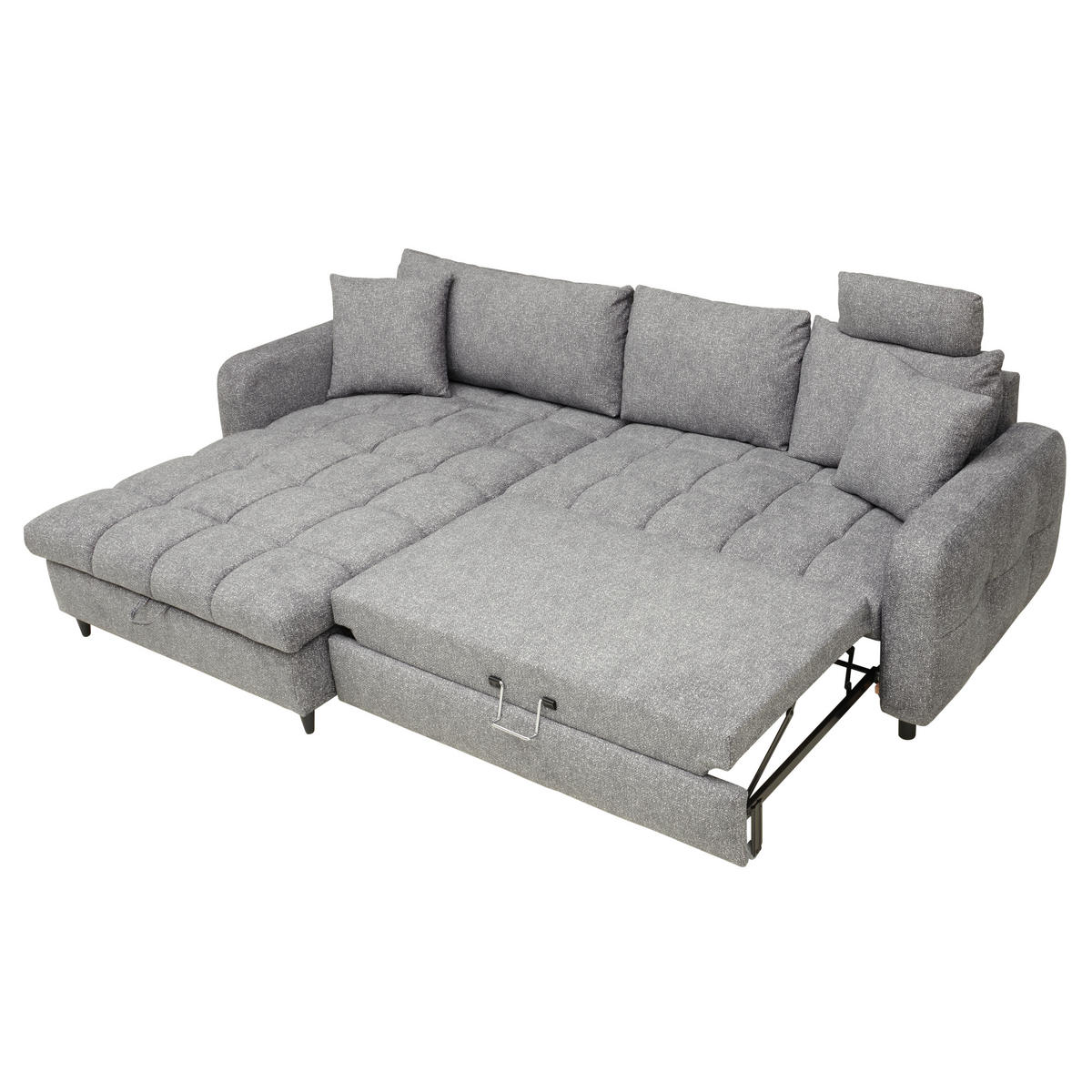 ECKSOFA inkl. Funktionen Hellgrau Velours  - Hellgrau/Schwarz, MODERN, Holz/Textil (282/184cm) - Lomoco