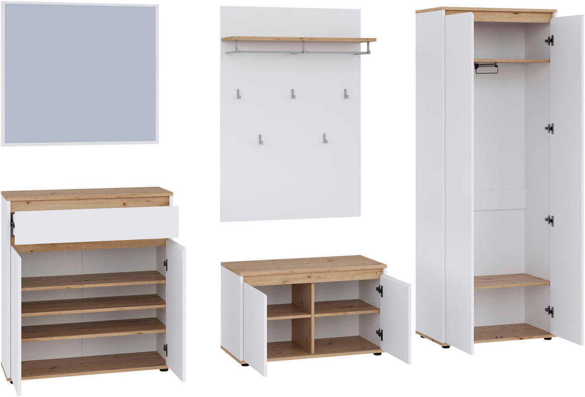 GARDEROBE  in 263,5/193/41,4 cm  - Weiß/Eiche Artisan, MODERN, Holzwerkstoff (263,5/193/41,4cm) - Carryhome