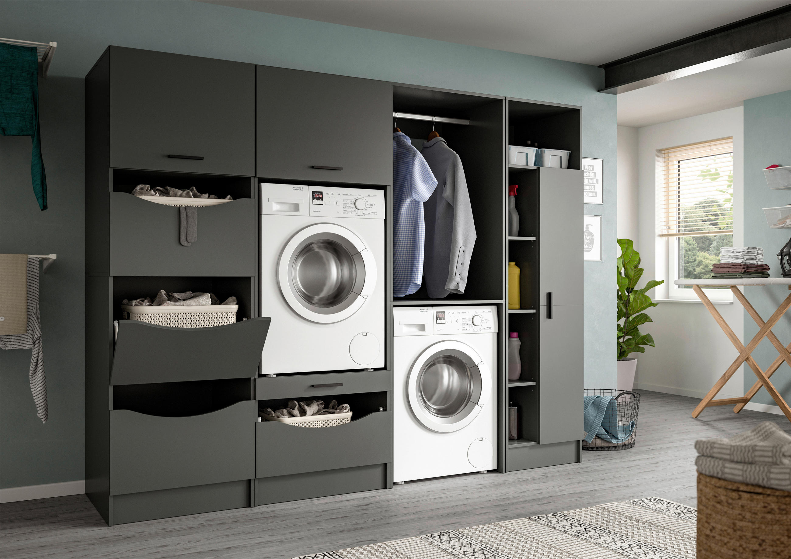 HOCHSCHRANK 50/195/68 cm  - Anthrazit/Schwarz, Basics, Holzwerkstoff/Kunststoff (50/195/68cm) - MID.YOU