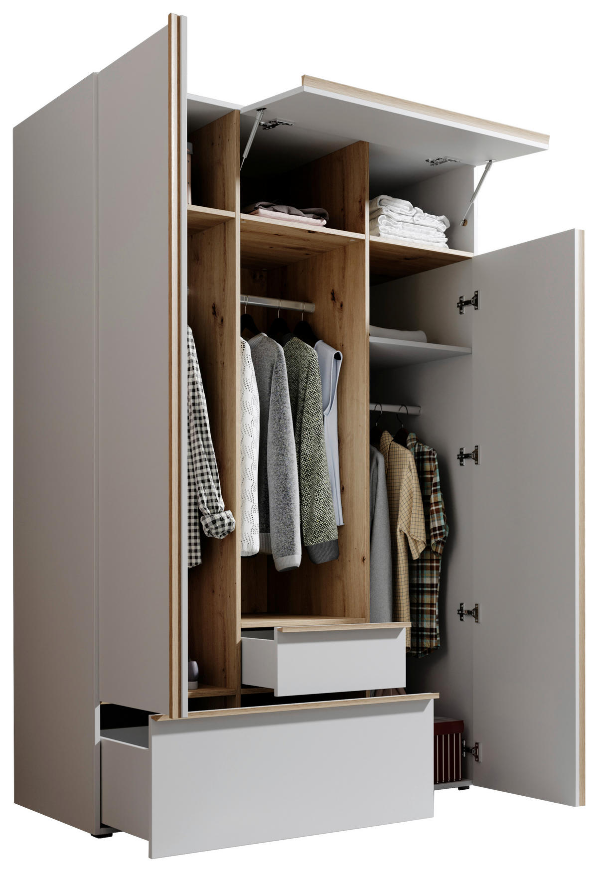 ŠATNÍKOVÁ SKRIŇA, biela, dub artisan, 135/204/59 cm - biela/farba duba, Modern, kompozitné drevo/plast (135/204/59cm) - MID.YOU