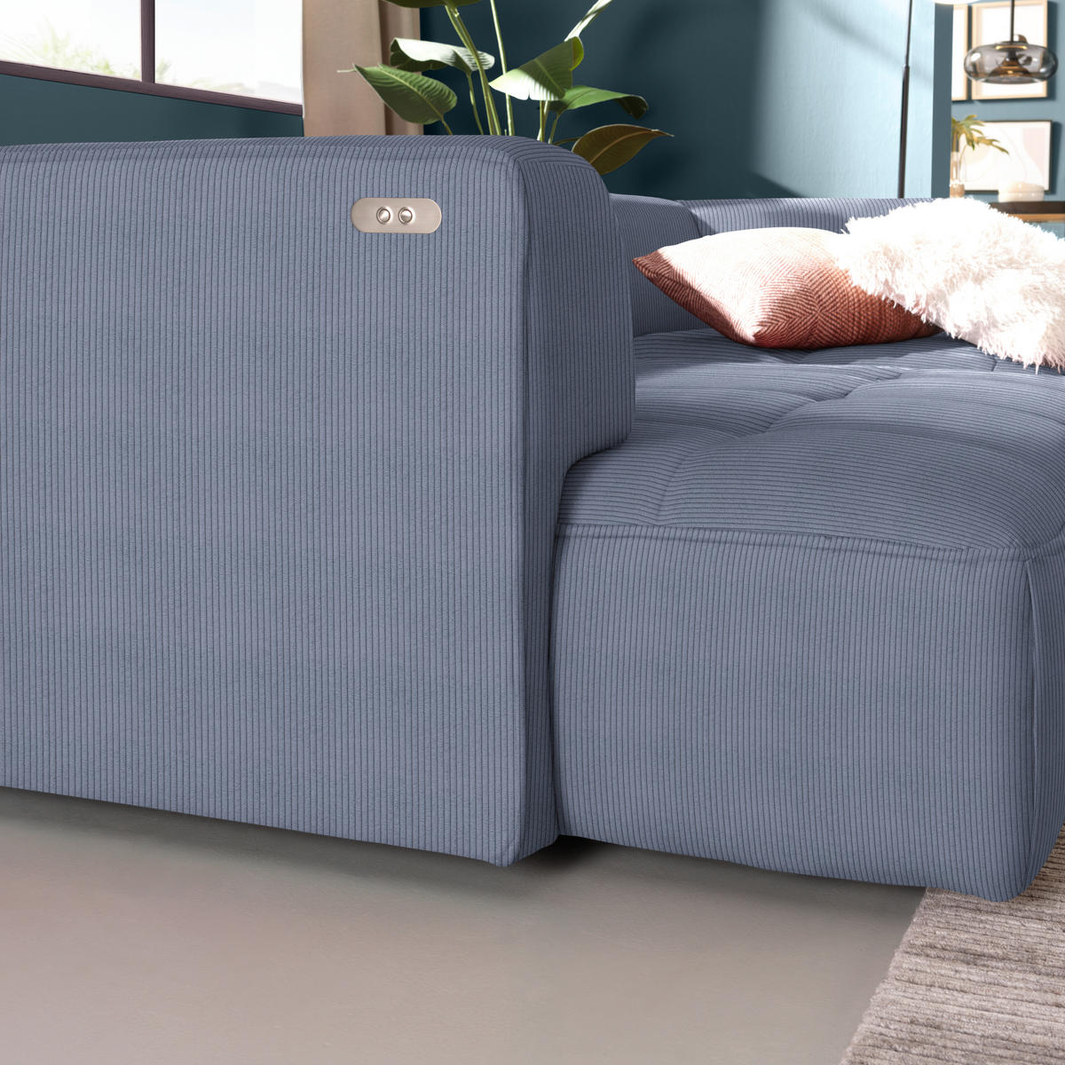 ECKSOFA  in Feincord Blaugrau  288/188 cm  - Blaugrau/Schwarz, Design, Kunststoff/Textil (288/188cm) - Welnova