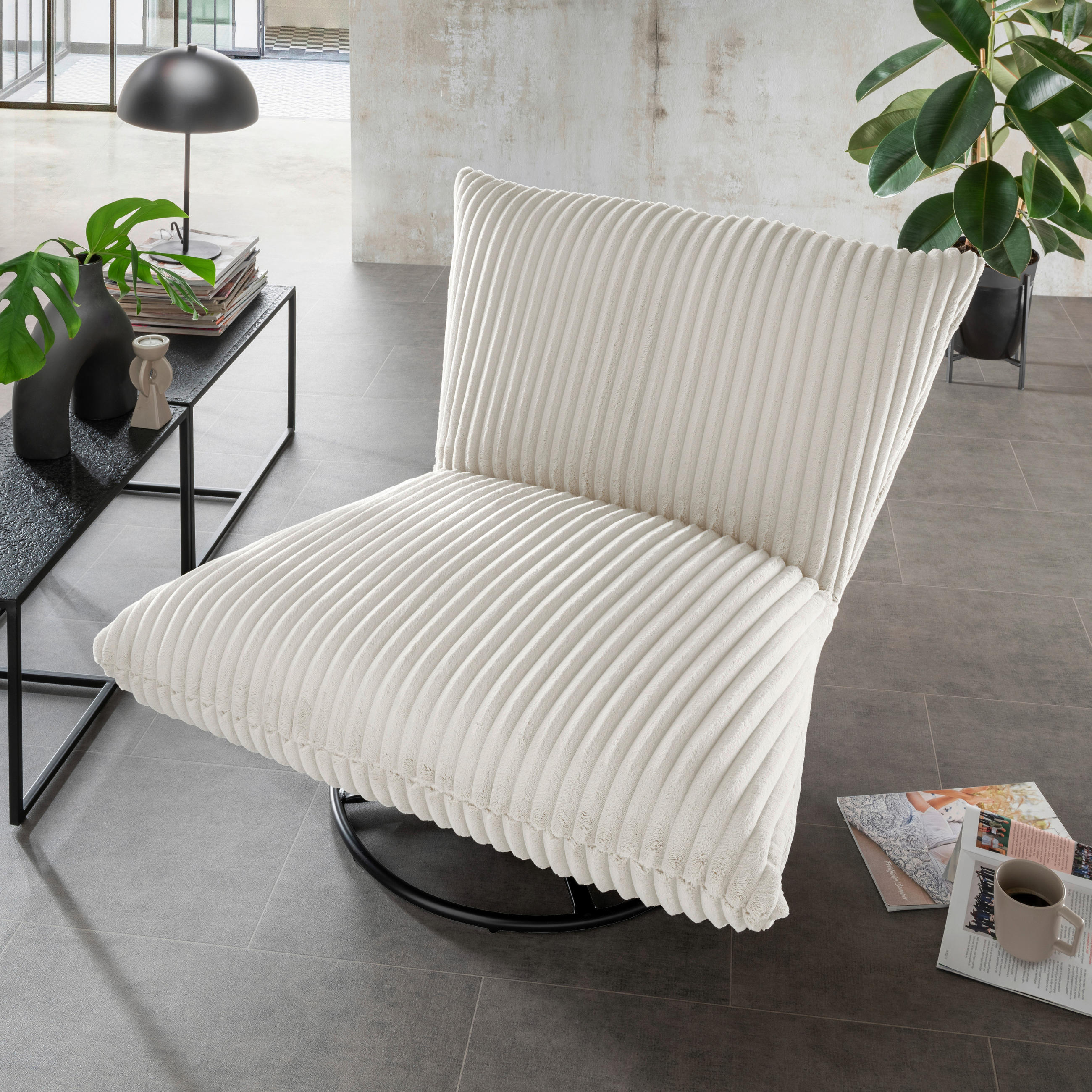 RELAXSESSEL Cord Rücken echt    - Schwarz/Weiß, Design, Textil/Metall (100/78/96cm) - Livetastic