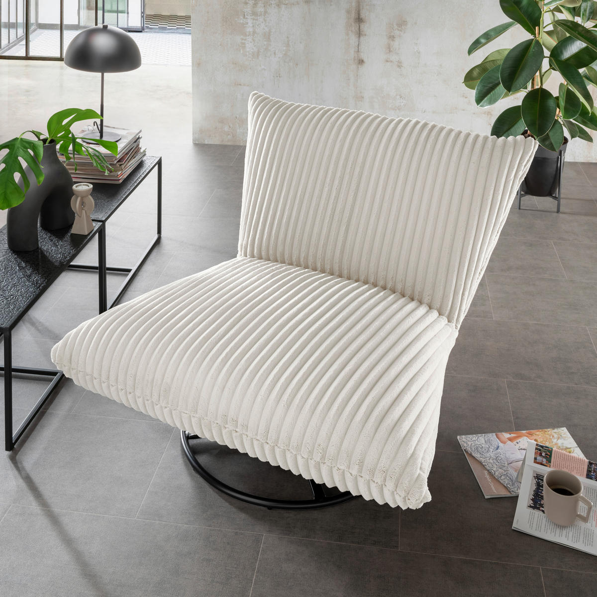RELAXSESSEL in Textil Weiss  - Weiss/Schwarz, Design, Textil/Metall (100/78/96cm) - Livetastic