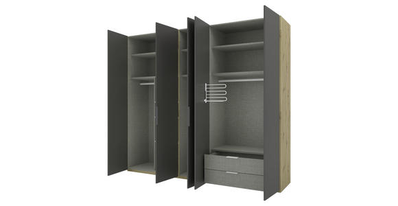 DREHTÜRENSCHRANK 250/223/62 cm 5-türig Anthrazit, Eiche Artisan - Anthrazit/Schwarz, KONVENTIONELL, Holzwerkstoff/Metall (250/223/62cm) - Novel