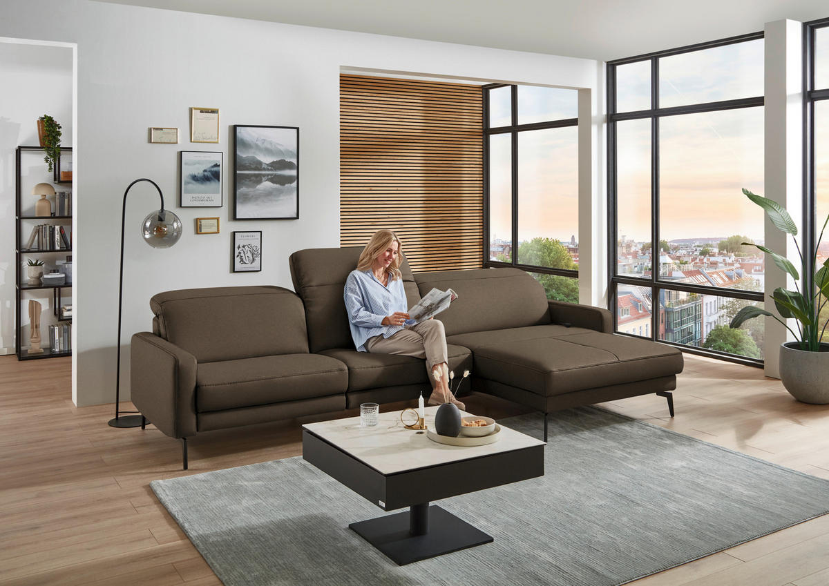 ECKSOFA  Echtleder Braun  - Schwarz/Braun, Design, Leder/Metall (323/179cm) - Dieter Knoll