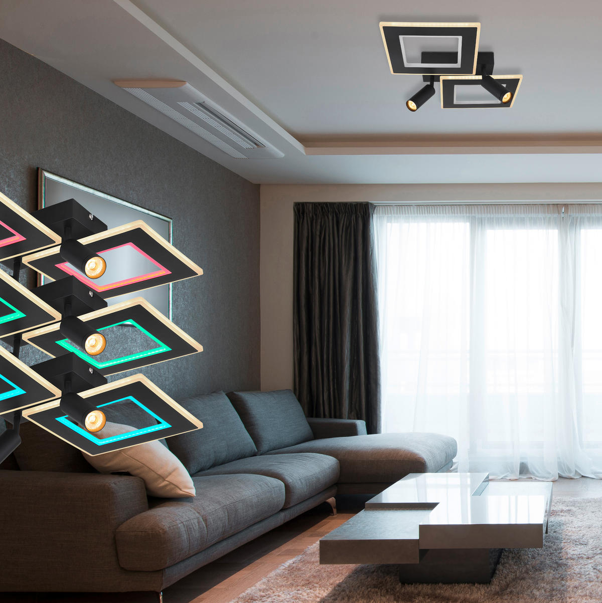 LED-DECKENLEUCHTE    54/41/11,5 cm  - Opal/Schwarz, Design, Kunststoff/Metall (54/41/11,5cm) - Globo