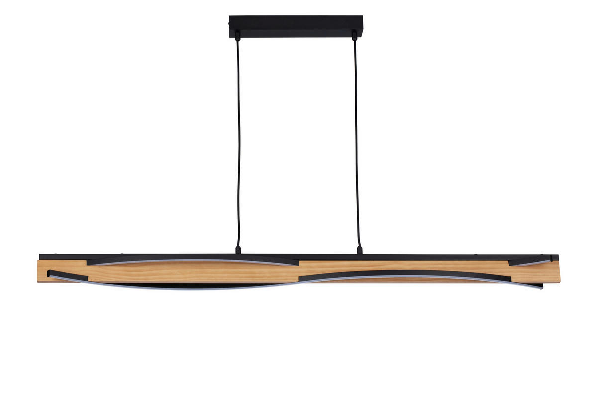 LED-HÄNGELEUCHTE Zhang 120/12,5/150 cm   - Schwarz/Kieferfarben, Design, Holz/Kunststoff (120/12,5/150cm) - Novel