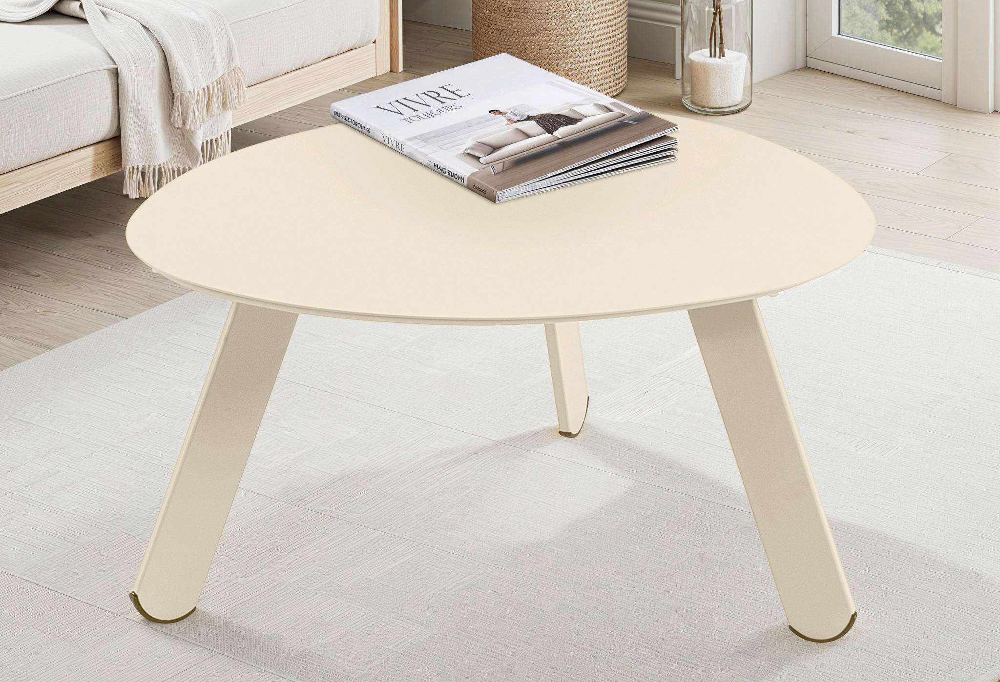 ZAHRADNÍ STOLEK, kov, 74/60/35 cm - krémová, Moderní, kov (74/60/35cm) - Ambia Garden