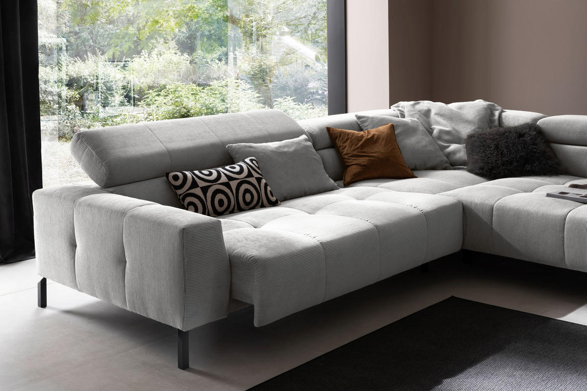 ECKSOFA in Cord Grau  - Schwarz/Grau, Konventionell, Textil/Metall (311/219cm) - Hom`in