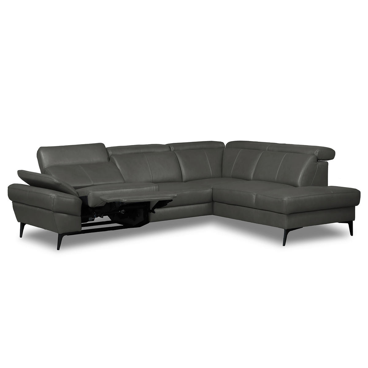 ECKSOFA  in Lederlook Echtleder Anthrazit  264/211 cm  - Anthrazit/Schwarz, Design, Leder/Textil (264/211cm) - Livetastic