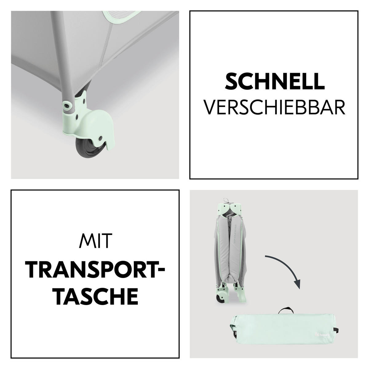 REISEBETT Sleep N Play Go Plus Mintgrün, Greige  - Greige/Mintgrün, Basics, Kunststoff/Textil (69/82/125cm) - Hauck