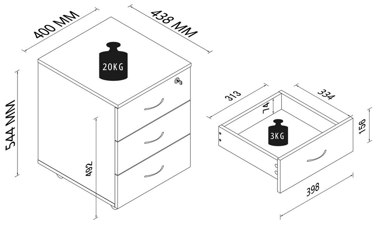 ROLLCONTAINER 40/54/44 cm  - Eiche dunkel/Schwarz, Design, Holzwerkstoff/Kunststoff (40/54/44cm) - MID.YOU