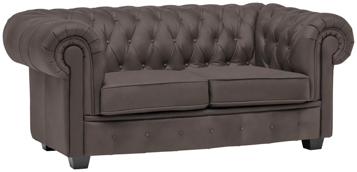 CHESTERFIELD-SOFA in Lederlook Graubraun  - Wengefarben/Graubraun, Lifestyle, Holz/Textil (180/76,5/96cm) - Landscape