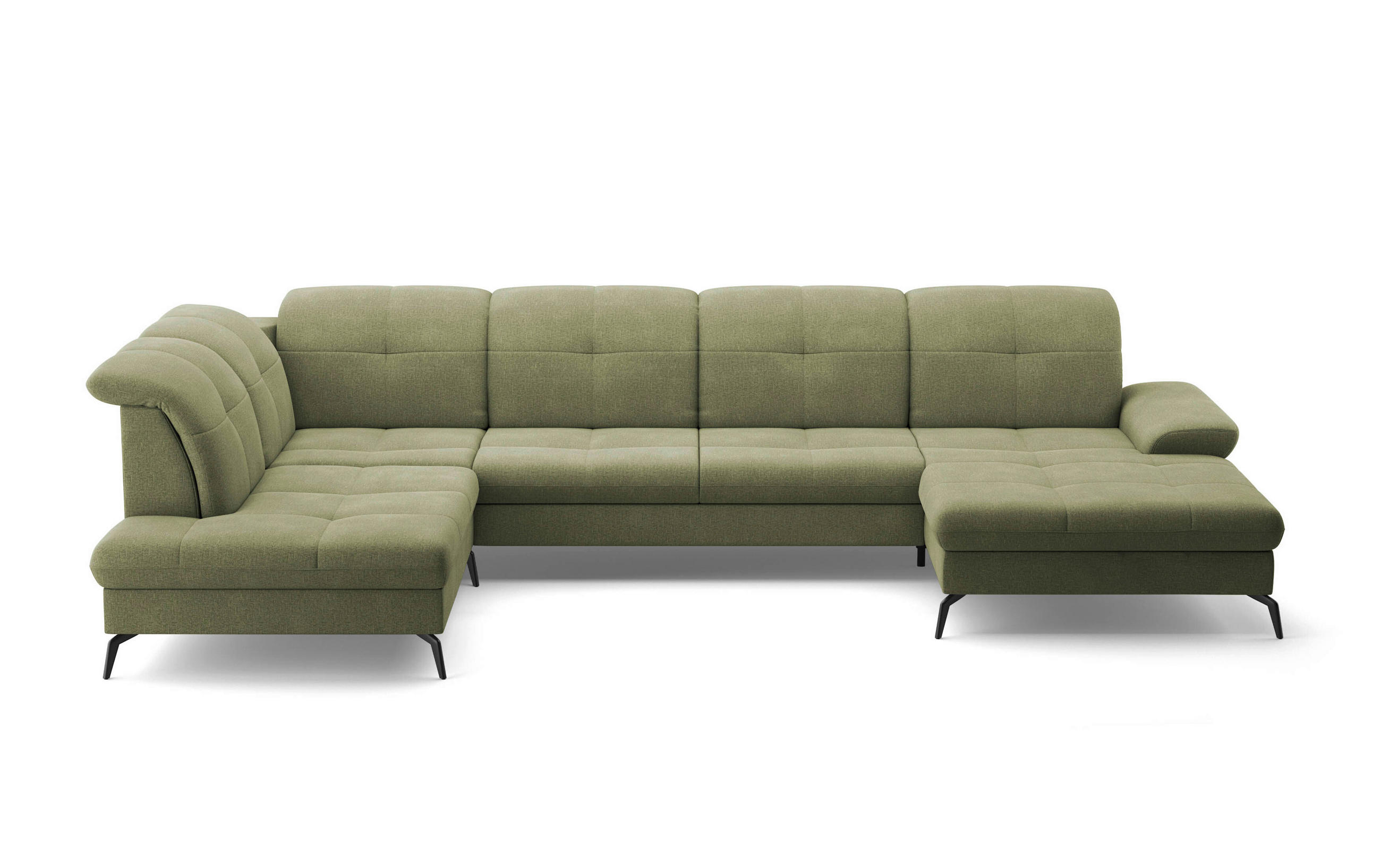 WOHNLANDSCHAFT Hellgrün Flachgewebe  - Schwarz/Hellgrün, KONVENTIONELL, Textil/Metall (231/357/185cm) - Sit & More