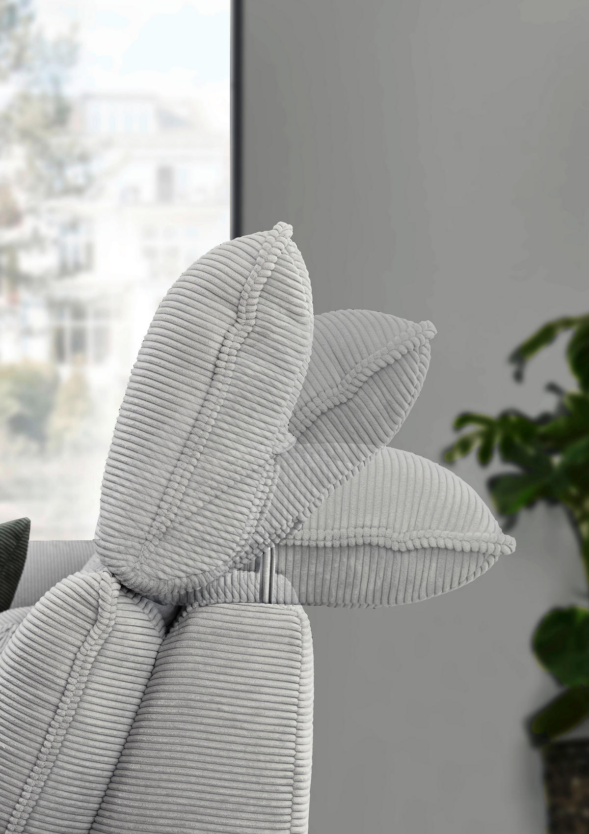 ECKSOFA in Cord Silberfarben  202/301 cm  - Silberfarben/Schwarz, Design, Textil/Metall (202/301cm) - Moderano