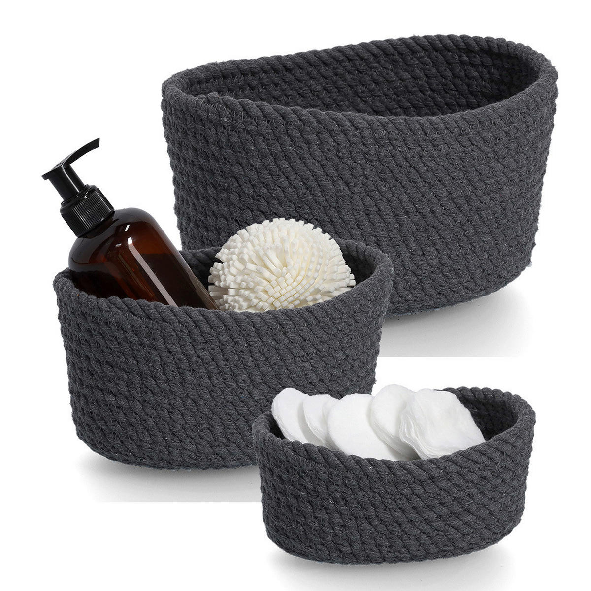 KORBSET - Dunkelgrau, Basics, Textil (24/17/13cm)