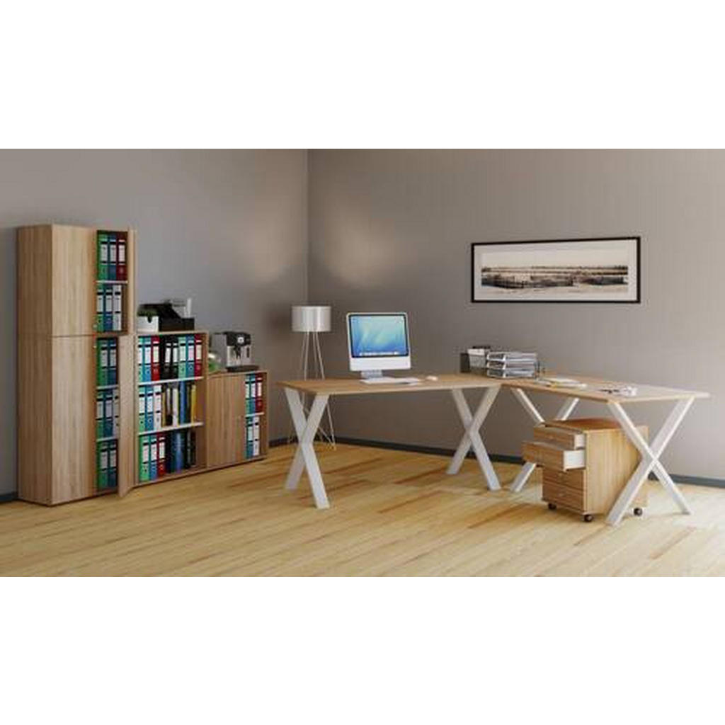 Thumbnail - Mid.you Eckschreibtisch, Weiß, Sonoma Eiche, Holzwerkstoff, rechteckig, X-Form, 80x76x220 cm, Arbeitszimmer, Schreibtisc...