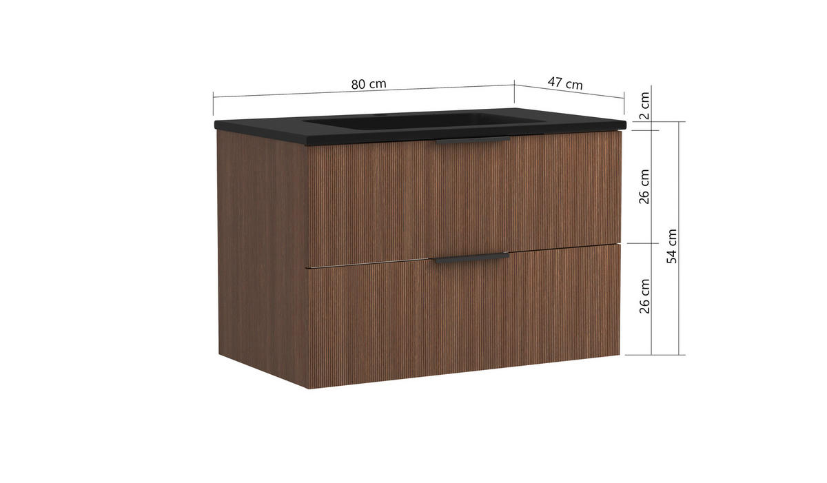 BADEZIMMER 3-teilig  in 80 cm  - Dunkelbraun/Schwarz, Natur, Glas/Holzwerkstoff (80cm) - Held