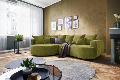ECKSOFA in Chenille Olivgrün  - Schwarz/Olivgrün, Konventionell, Kunststoff/Textil (194/307cm) - Carryhome