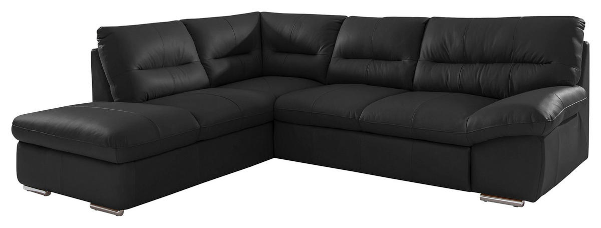 ECKSOFA in Echtleder Schwarz  - Chromfarben/Schwarz, Design, Leder/Metall (216/268cm) - Livetastic