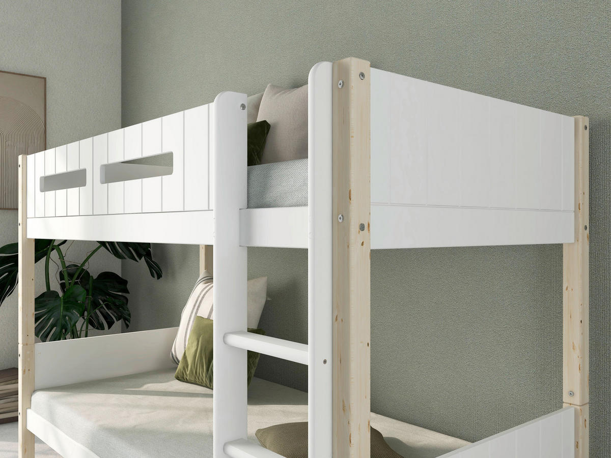 ETAGENBETT 90/200 cm,  in Absturzsicherung, Leiter, Lattenrost, Rollroste  - Naturfarben/Weiß, MODERN, Holz (90/200cm) - Chameo