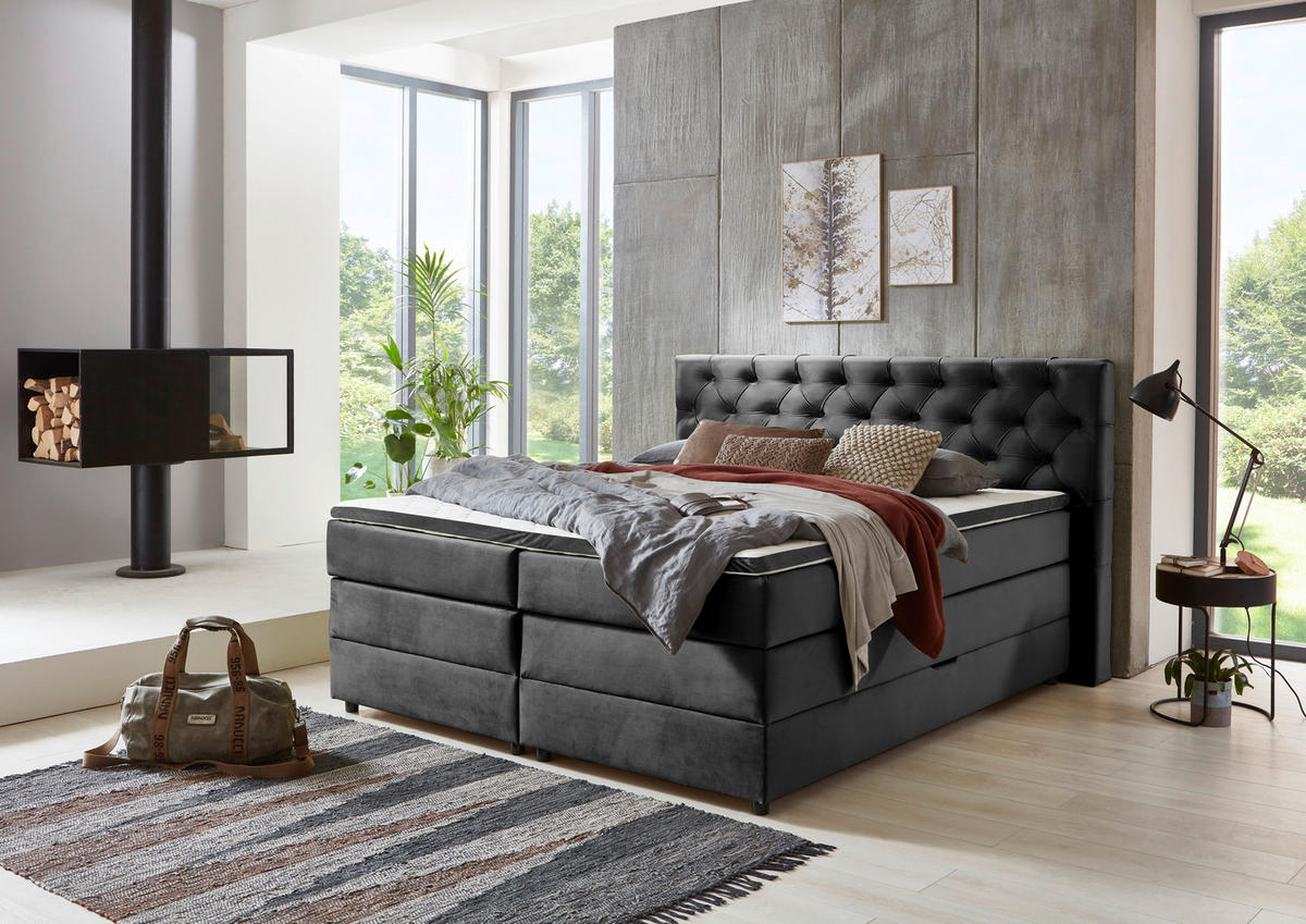 POSTEL BOXSPRING, 160/200 cm, antracitová - černá/antracitová, Moderní, textil/plast (160/200cm) - MID.YOU