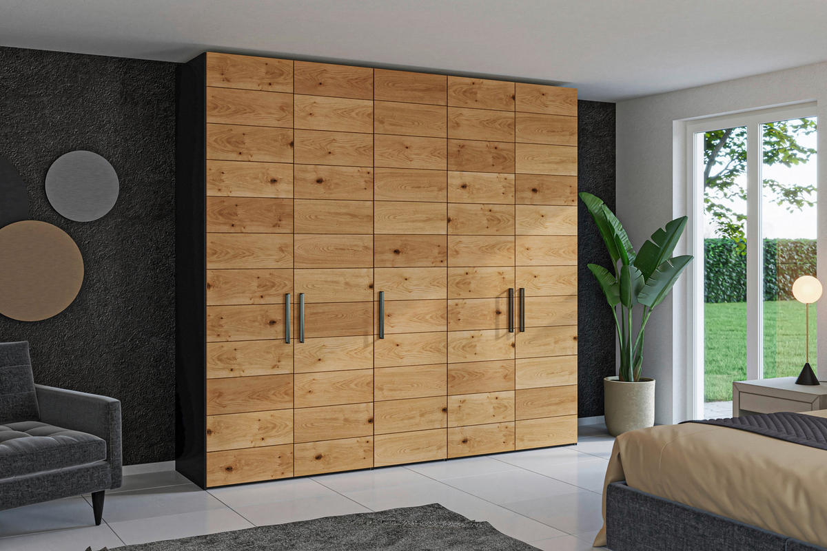 DREHTÜRENSCHRANK 253/220/59 cm,  in Schwarz, Wildeiche, 5-türig  - Wildeiche/Titanfarben, Design, Holz/Holzwerkstoff (253/220/59cm) - Jutzler