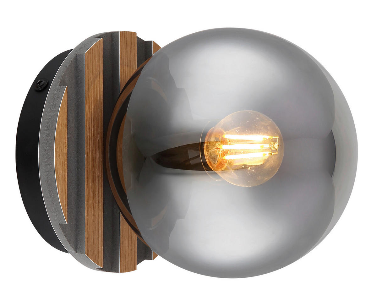 DECKENLEUCHTE Parsons 15/20 cm  - Schwarz/Braun, Design, Glas/Holzwerkstoff (15/20cm) - Globo