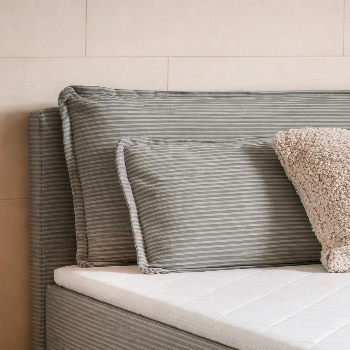 BOXBETT 120/200 cm,  in Hellgrau, Kissen, Bettkasten, Topper, H3 = fest  - Hellgrau/Schwarz, Design, Kunststoff/Textil (120/200cm) - Chameo