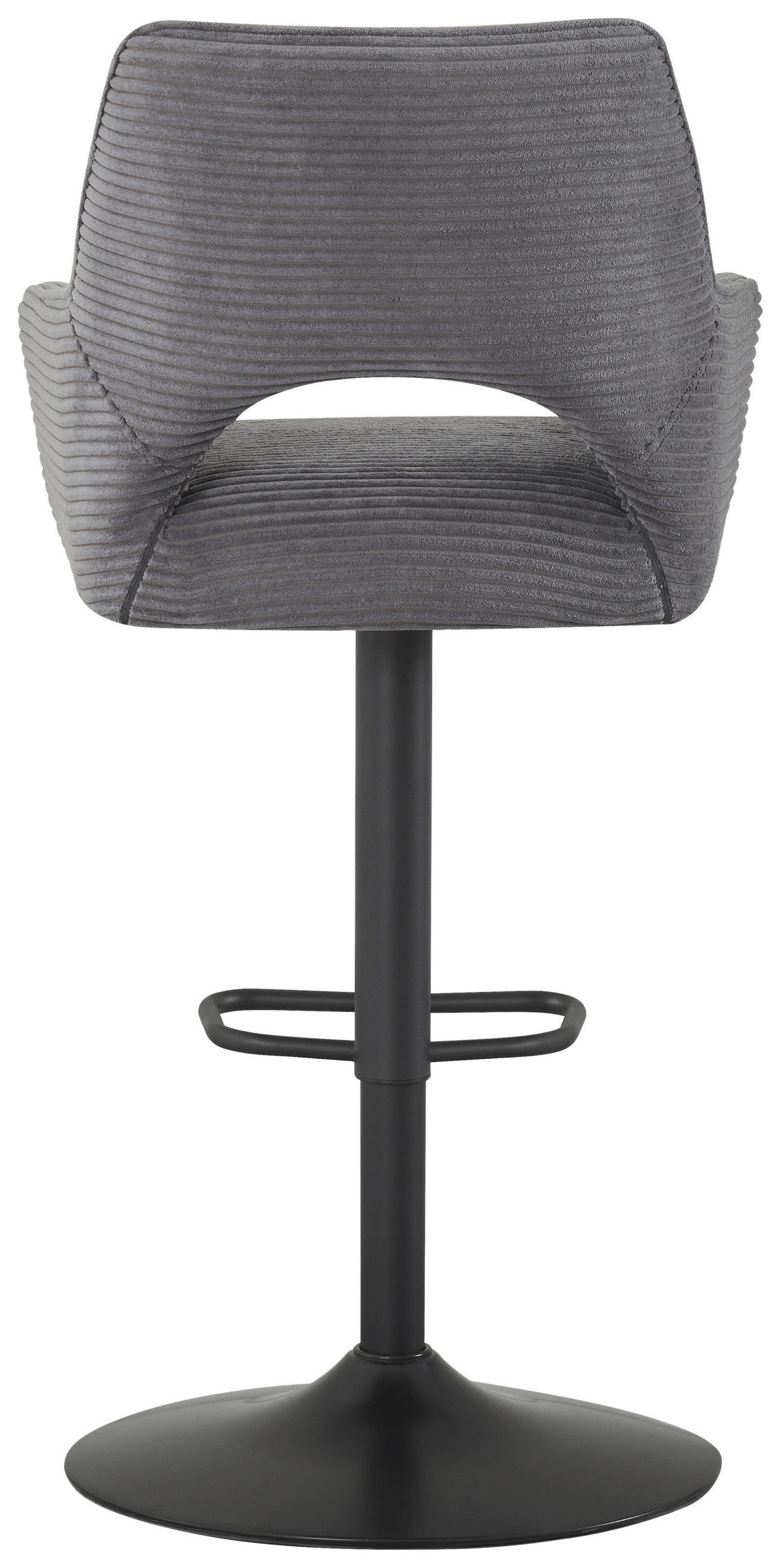 BARHOCKER Cord Schwarz, Dunkelgrau Eisen Sitzfläche 360° drehbar, inklusive Armlehnen  - Dunkelgrau/Schwarz, Design, Textil/Metall (56/102-123/58cm) - Hom`in