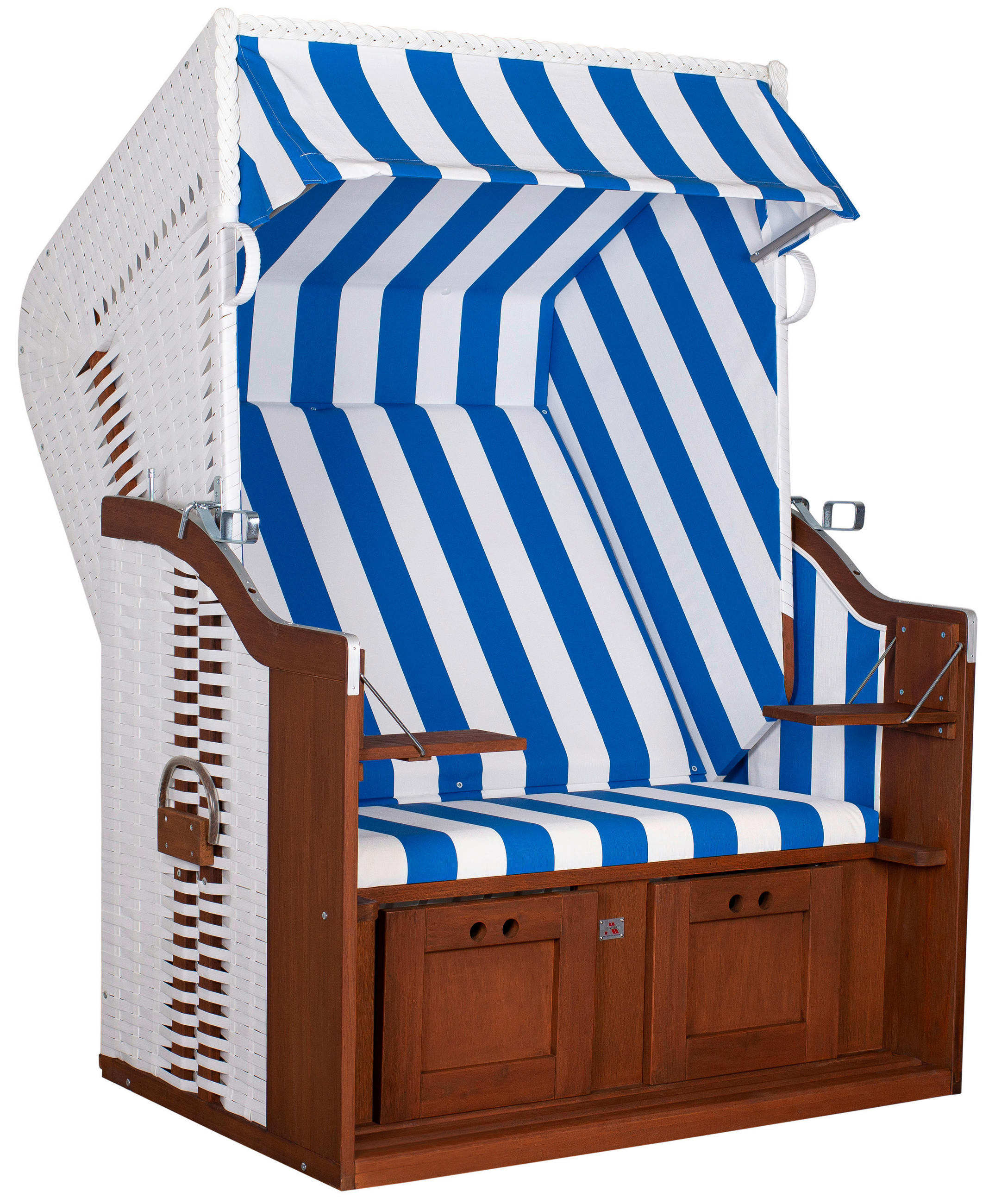 STRANDKORB - Blau/Weiß, Basics, Holz/Kunststoff (124/159/87cm) - Gardenson