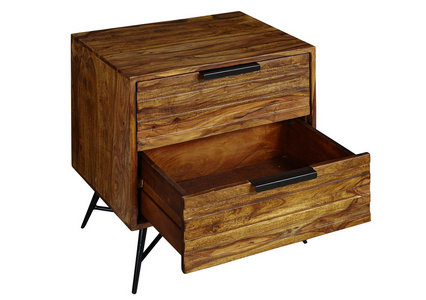 Nachttisch Sheesham Massiv Metall Industrial Style