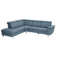 ECKSOFA in Echtleder Blau  - Blau/Alufarben, Design, Leder/Metall (242/271cm) - Cantus