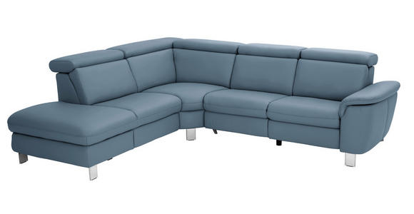 ECKSOFA in Echtleder Blau  - Blau/Alufarben, Design, Leder/Metall (242/271cm) - Cantus