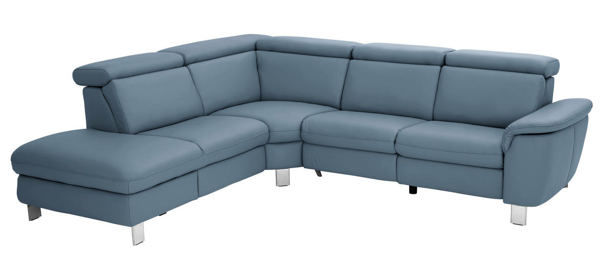 ECKSOFA in Echtleder Blau  239/271 cm  - Blau/Alufarben, Design, Leder/Metall (239/271cm) - Cantus