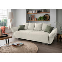 BIGSOFA in Chenille Beige  - Chromfarben/Dunkelgrün, Modern, Kunststoff/Textil (242/71/90/131cm) - Livetastic