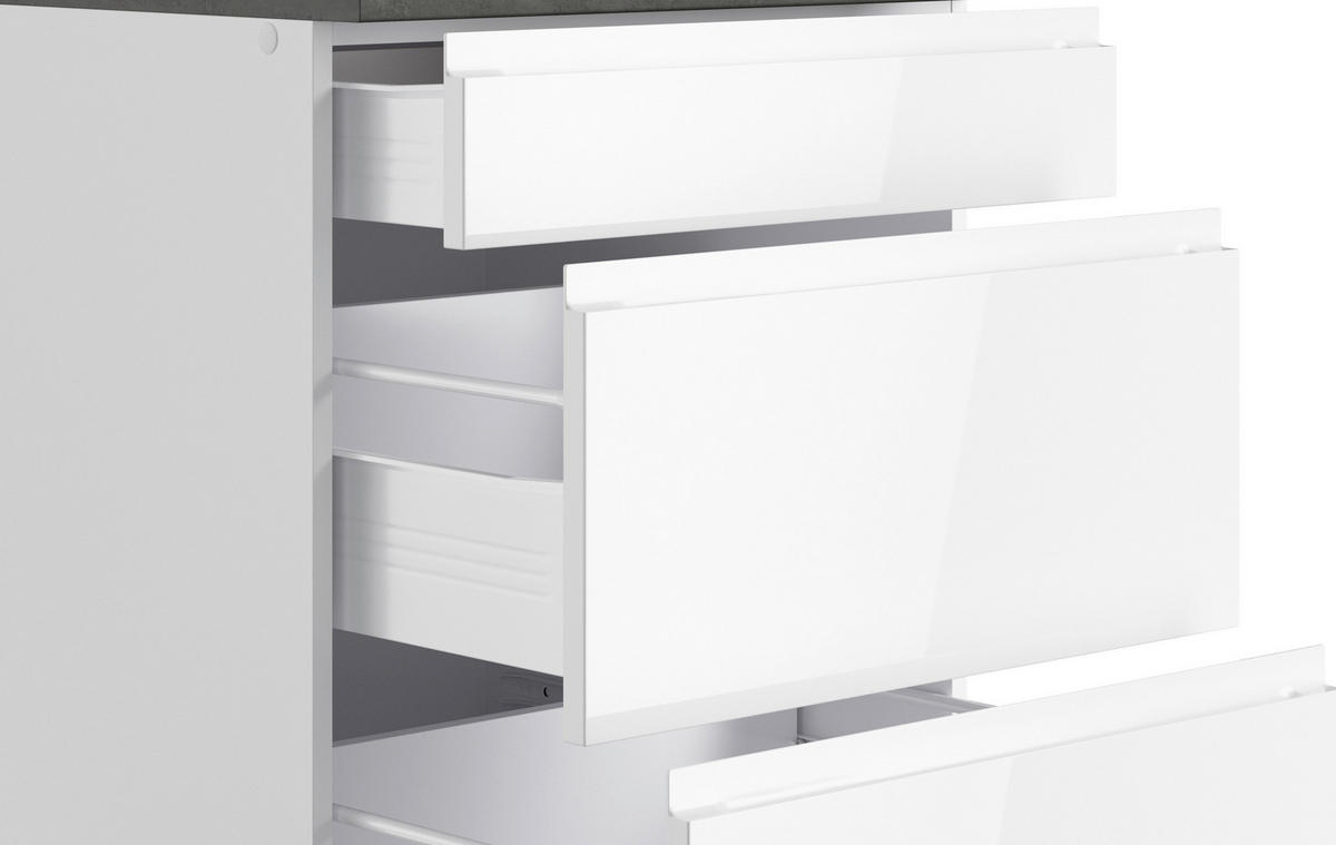 Eckküche Monza mit Geräten 240/240 cm  in Grau, Weiss, Weiss Hochglanz  - Weiss Hochglanz/Weiss, Lifestyle, Holzwerkstoff (240/240cm) - Held
