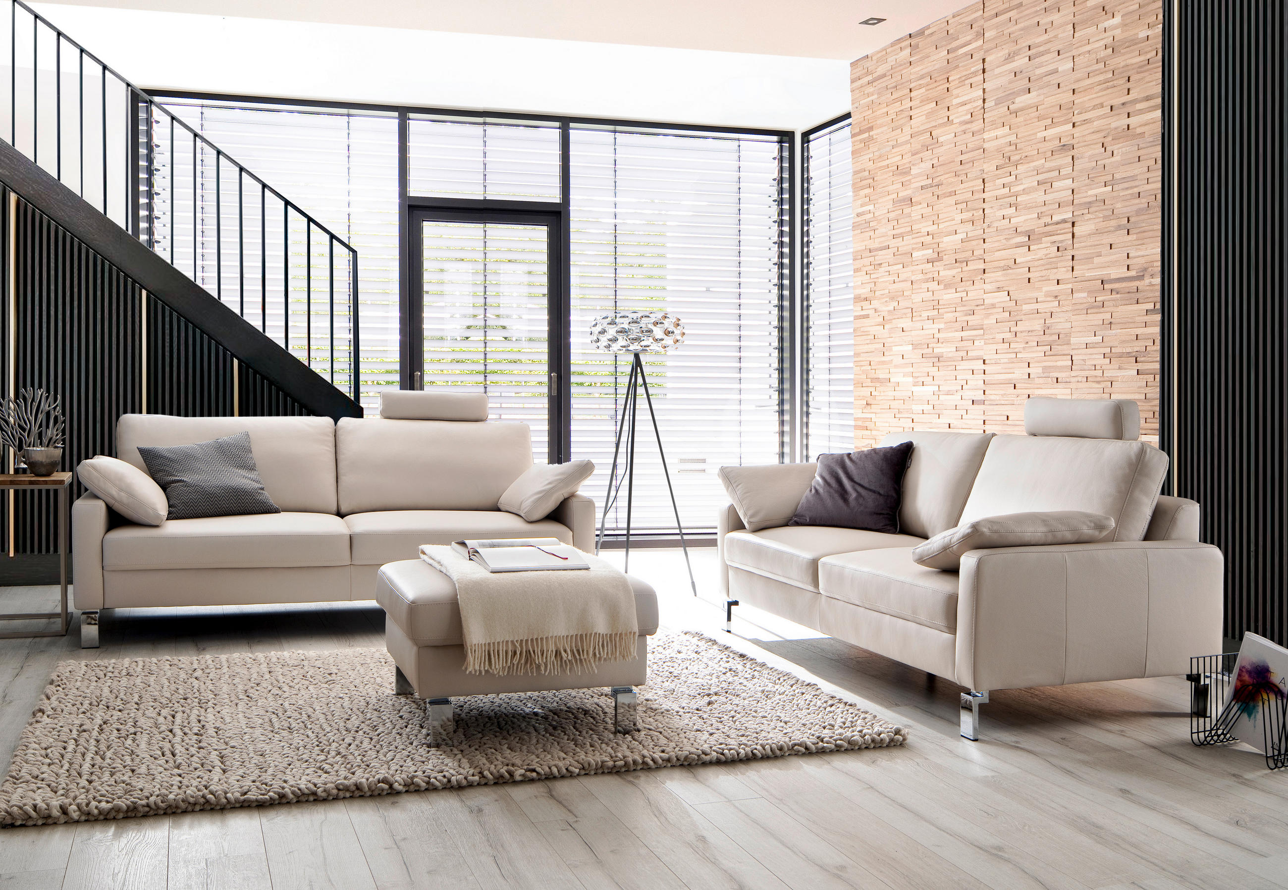 DVOUMÍSTNÁ POHOVKA, béžová, pravá kůže - barvy chromu/béžová, Design, kov/kůže (184/81/97cm) - Pure Home Lifestyle