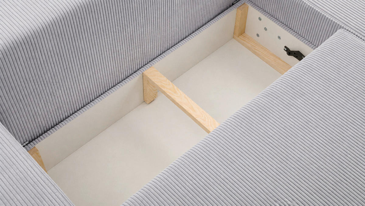 ECKSOFA BRAZIL L Hellgrau Rückenkissen, Schlaffunktion, Rücken echt, Stauraum  - Hellgrau/Schwarz, Design, Kunststoff/Textil (290/200cm) - MID.YOU