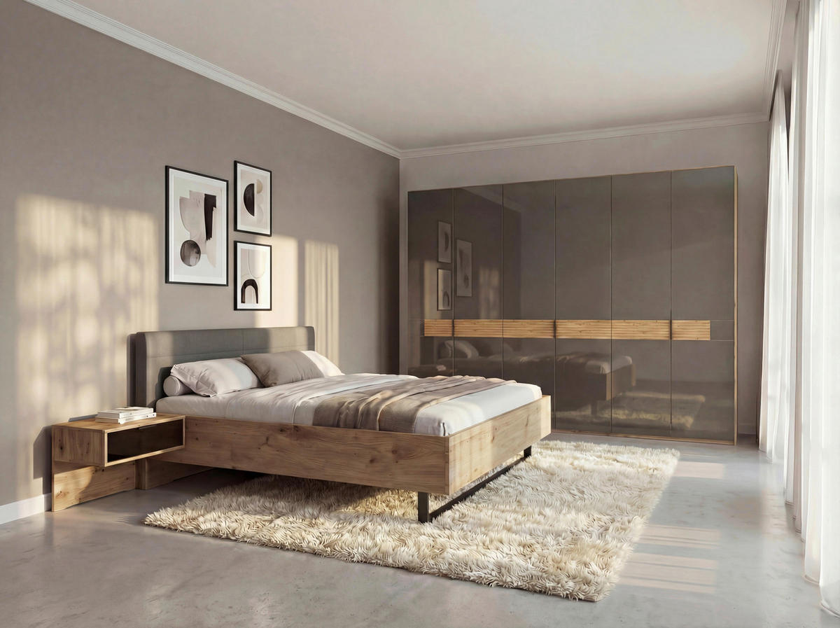SCHLAFZIMMER Dunkelbraun, Eiche Bianco  - Eiche Bianco/Dunkelbraun, Design, Glas/Holz (180/200cm) - Musterring