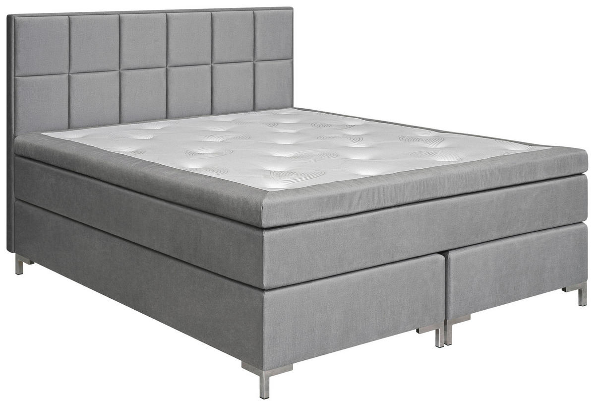 KONTINENTALSÄNG 180/200 cm  i grå, silver  - kromfärg/silver, Klassisk, metall/trä (180/200cm) - Cassando