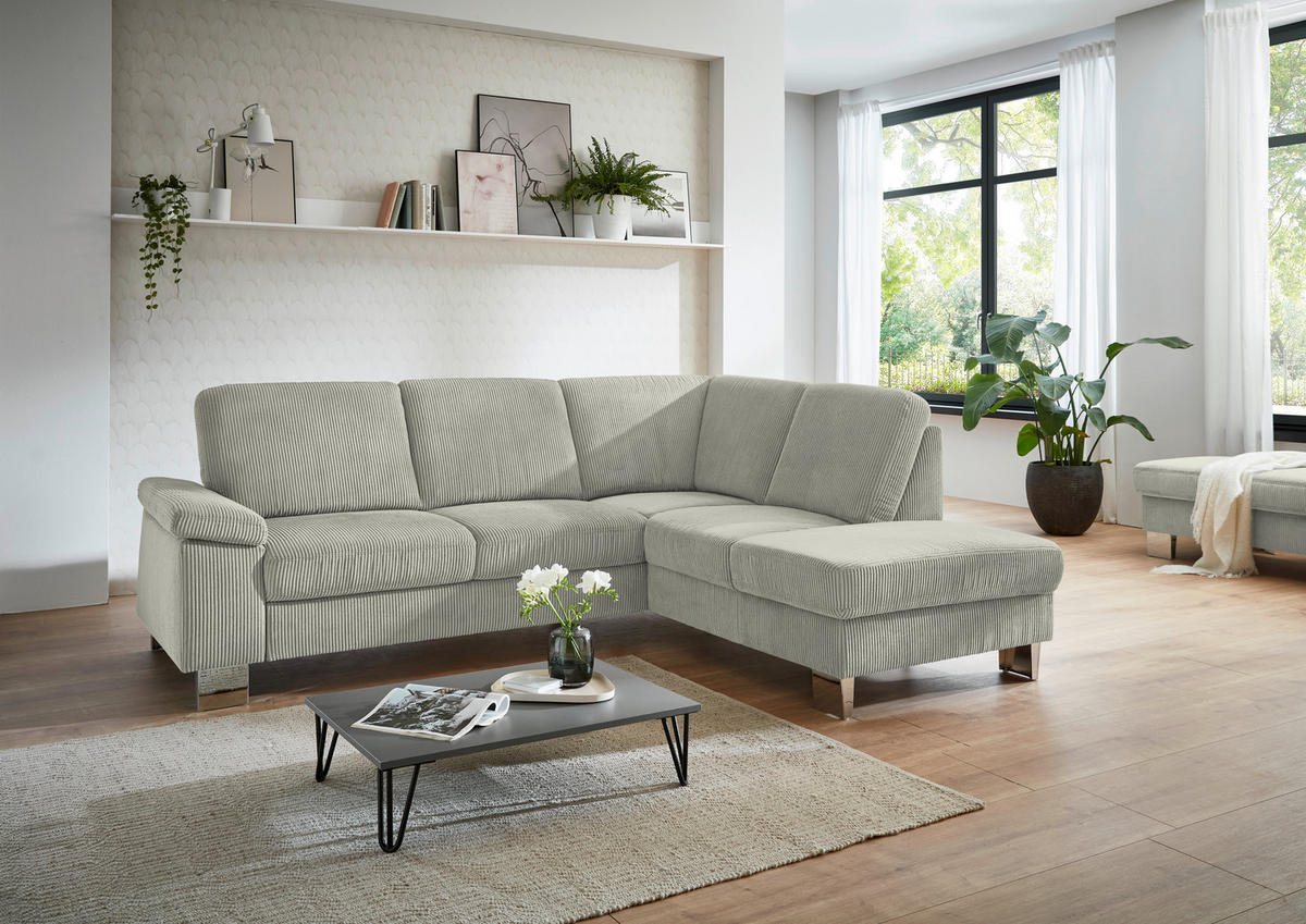 ECKSOFA in Cord Greige  - Edelstahlfarben/Greige, Konventionell, Textil/Metall (248/200cm) - Beldomo System
