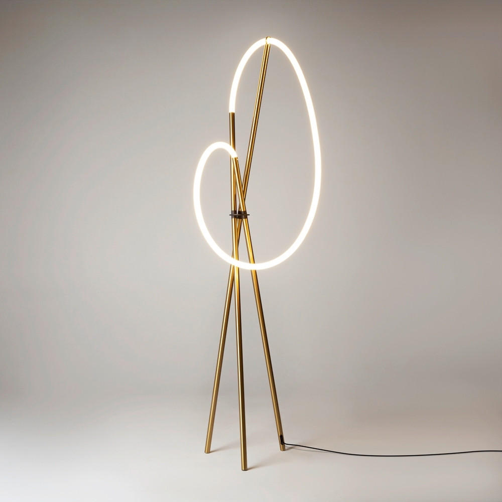 LED-STEHLEUCHTE Crochet 45/162/45 cm   - Messingfarben/Weiß, Design, Kunststoff/Metall (45/162/45cm) - MAYTONI
