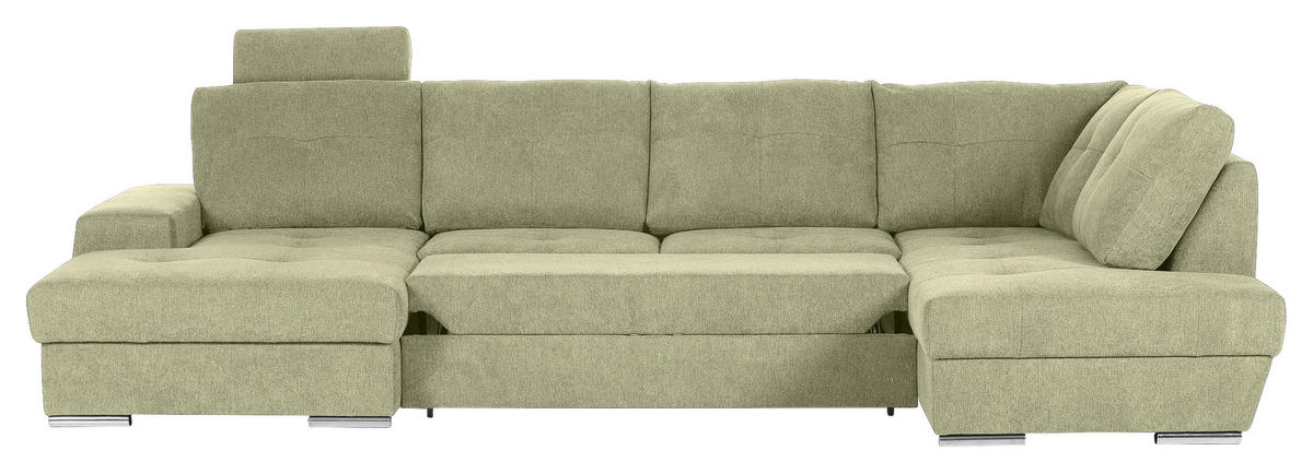 WOHNLANDSCHAFT in Flachgewebe Hellgrün  - Chromfarben/Hellgrün, Konventionell, Kunststoff/Textil (180/338/217cm) - Hom`in